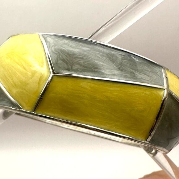 Enamel Hinge Bracelet Bangle Buttery Yellow Gray Grey Bangle Retro Lagenlook - Picture 3 of 11